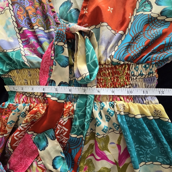 Tipsy Gipsy Colorful Patchwork Boho Tie-Front Mini Dress Size M - Picture 12 of 13